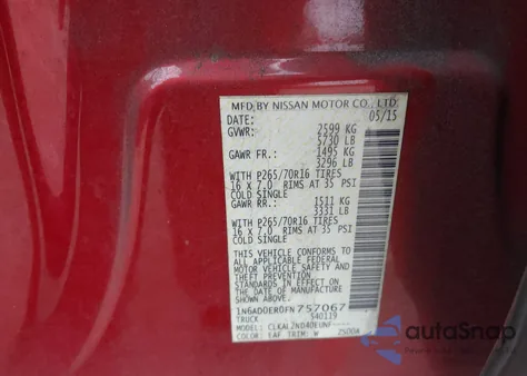 2015 Nissan Frontier Sv from USA, damaged, VIN 1N6AD0ER0FN757067